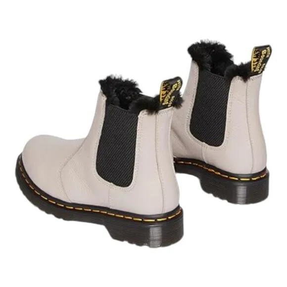 Dr Martens Pale Grey Super Soft Leather Black Fur Lined Chelsea Boots Size 7 New