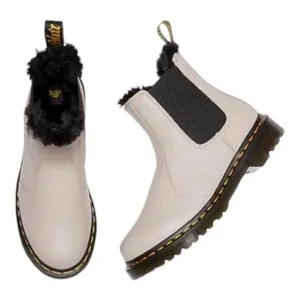 Dr Martens Pale Grey Super Soft Leather Black Fur Lined Chelsea Boots Size 7 New