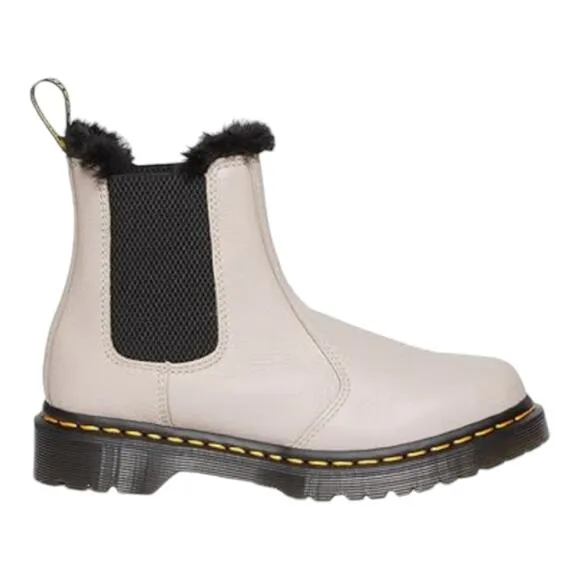 Dr Martens Pale Grey Super Soft Leather Black Fur Lined Chelsea Boots Size 7 New