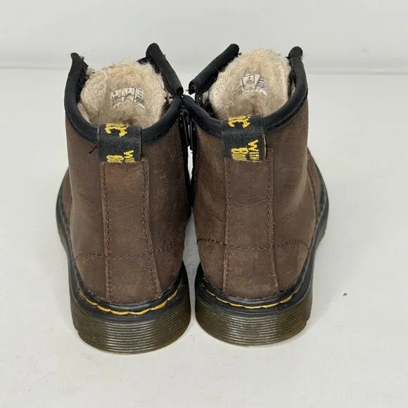 Dr Martens Serena Toddler Boots Kids 7 Brown Leather Faux Fur Lined Lace Up Zip