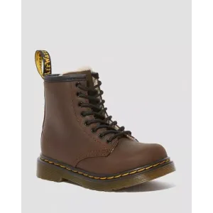 Dr Martens Serena Toddler Boots Kids 7 Brown Leather Faux Fur Lined Lace Up Zip