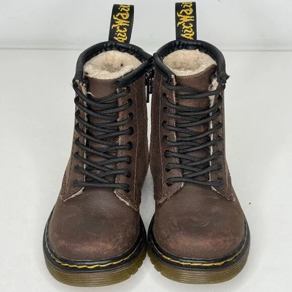 Dr Martens Serena Toddler Boots Kids 7 Brown Leather Faux Fur Lined Lace Up Zip