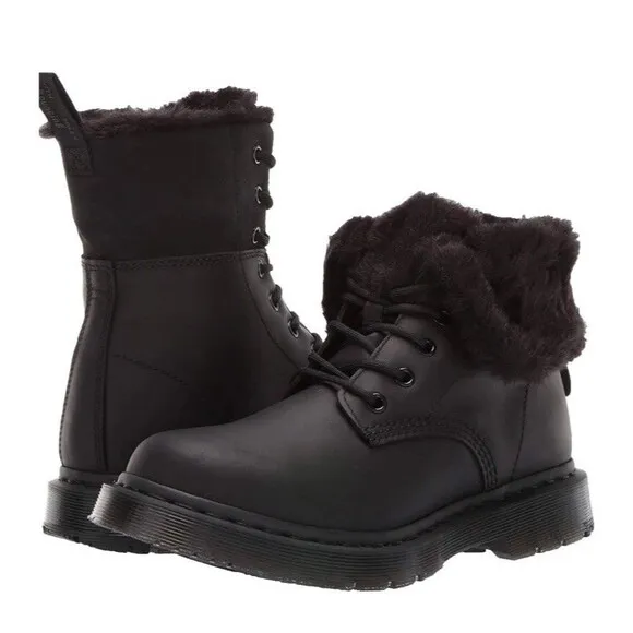 Dr Martens Women's 1460 Kolbert Leather Faux Fur Lined Wintergrip Boot Black 8