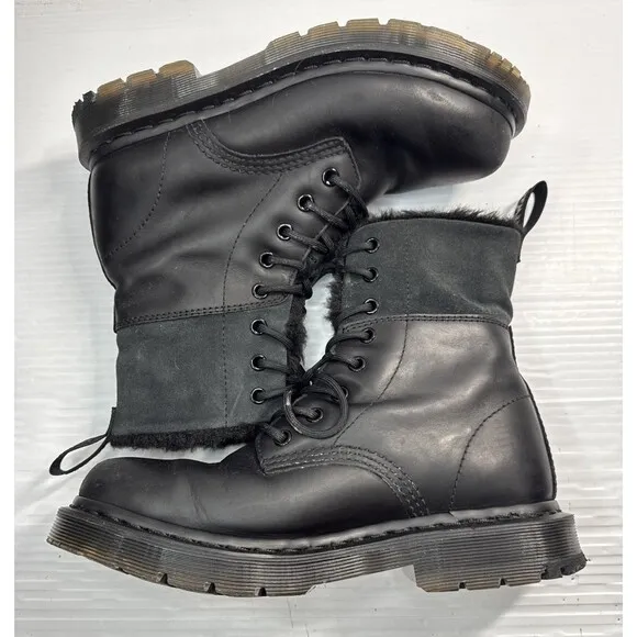 Dr Martens Women's 1460 Kolbert Leather Faux Fur Lined Wintergrip Boot Black 8