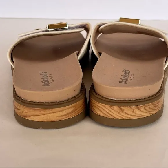 Dr Scholl's Iconic Flat Sandal Cream Slip On Adjustable Hook Closure Slides 7