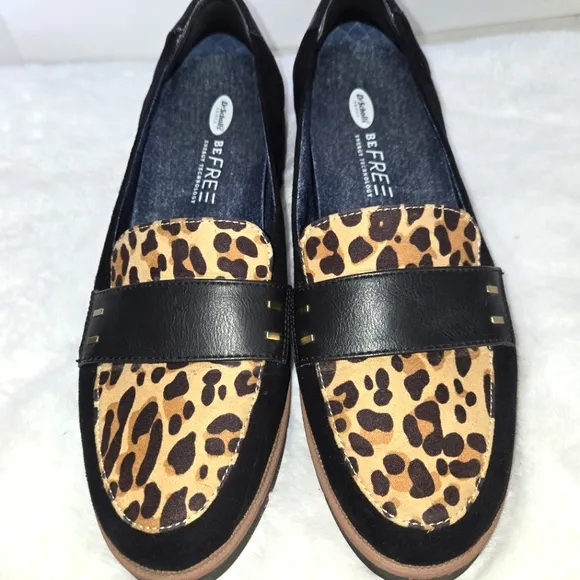 Dr Scholl's Women's Leopard Print Loafers - Black and Tan Size 9.5