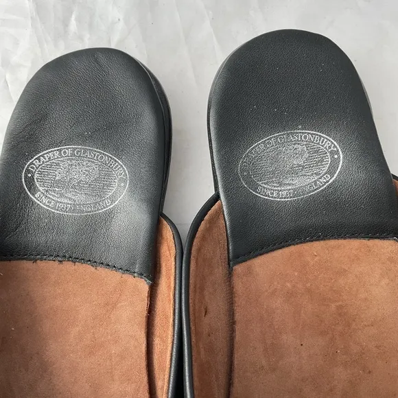 Draper Of Glastonbury Men's Handmade Henry Mule Slippers Black Leather Size 13