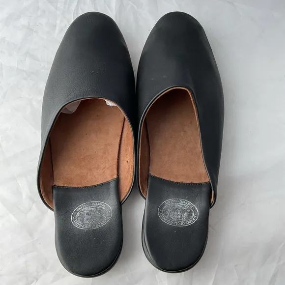 Draper Of Glastonbury Men's Handmade Henry Mule Slippers Black Leather Size 13