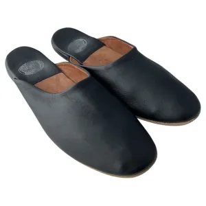 Draper Of Glastonbury Men's Handmade Henry Mule Slippers Black Leather Size 13
