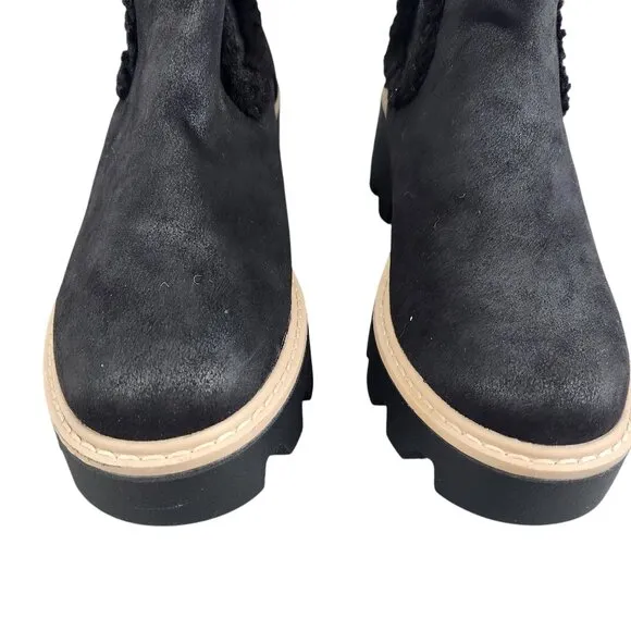 DV By Dolce Vita Vinny Bootie Black Womens Size 8.5 Faux Leather &amp; Fur Chunky So