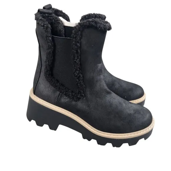 DV By Dolce Vita Vinny Bootie Black Womens Size 8.5 Faux Leather &amp; Fur Chunky So