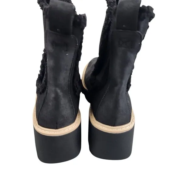DV By Dolce Vita Vinny Bootie Black Womens Size 8.5 Faux Leather &amp; Fur Chunky So