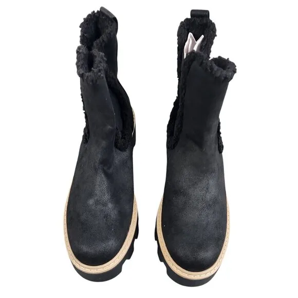 DV By Dolce Vita Vinny Bootie Black Womens Size 8.5 Faux Leather &amp; Fur Chunky So