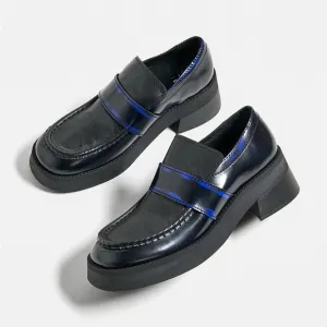 E8 By Miista Blue Lib Chunky Loafers Leather Slip On Heeled Black Blue Size 40