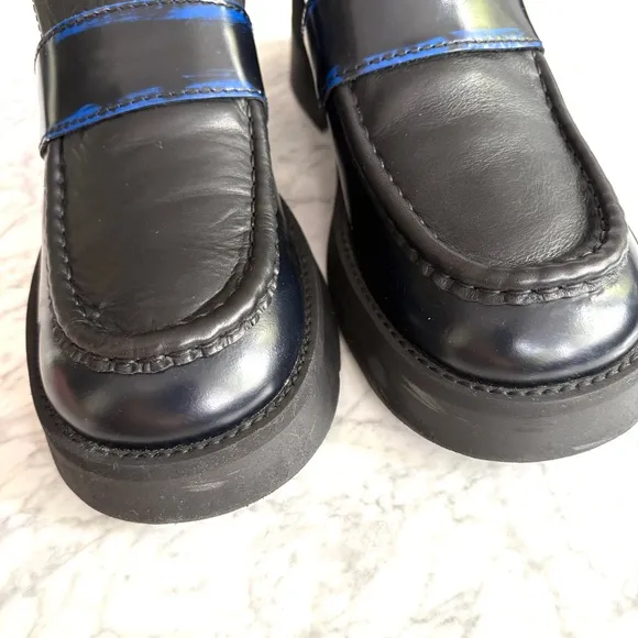 E8 By Miista Blue Lib Chunky Loafers Leather Slip On Heeled Black Blue Size 40