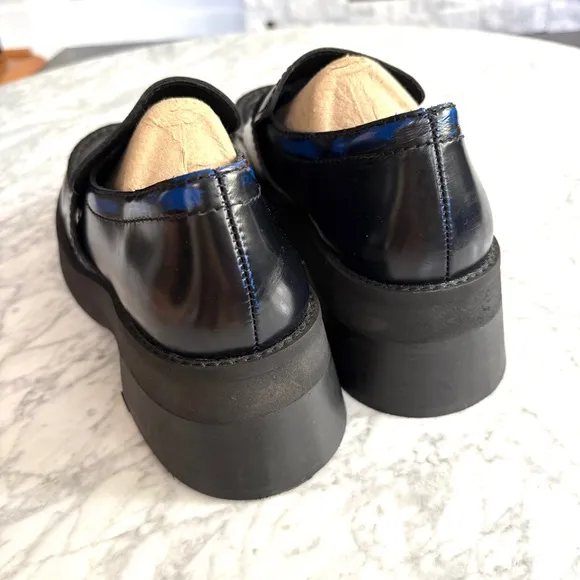 E8 By Miista Blue Lib Chunky Loafers Leather Slip On Heeled Black Blue Size 40