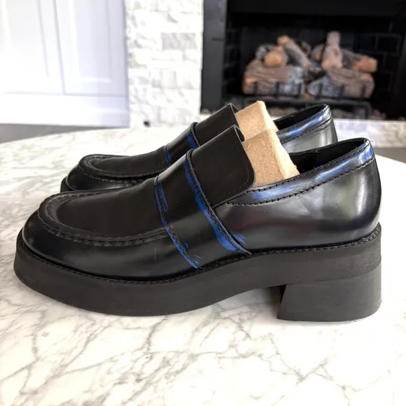E8 By Miista Blue Lib Chunky Loafers Leather Slip On Heeled Black Blue Size 40