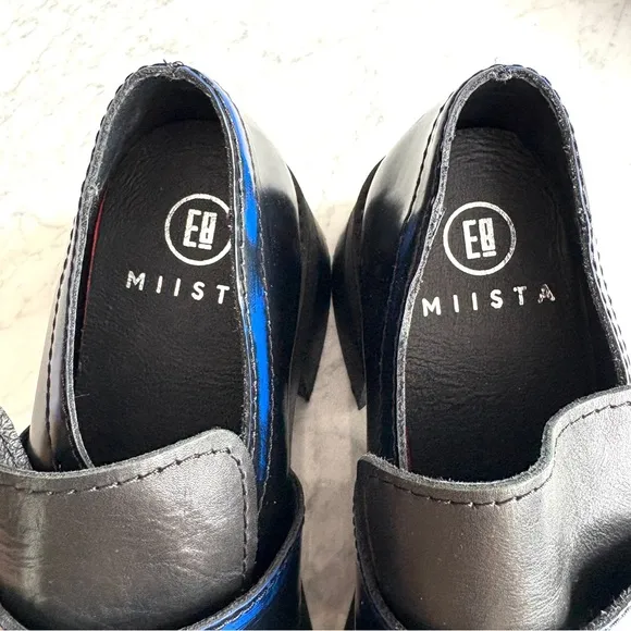 E8 By Miista Blue Lib Chunky Loafers Leather Slip On Heeled Black Blue Size 40