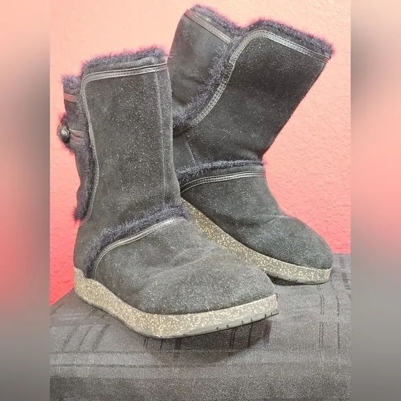Earth Dream Caraway Black Leather Faux Fur Lined Boots Shoes Women's 10M