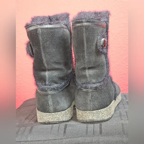Earth Dream Caraway Black Leather Faux Fur Lined Boots Shoes Women's 10M