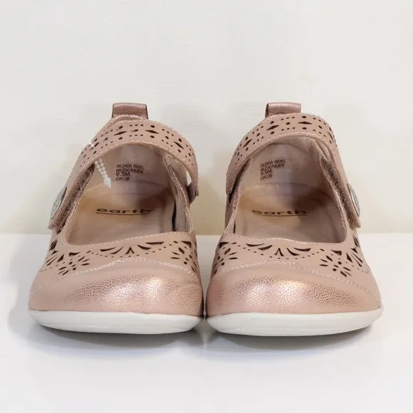 Earth Womens' Metallic Nude Shimmer Alder Adel Mary Jane Comfort Flats NWT