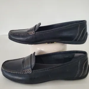 EASTLAND 9M Black Leather Annette Loafer Flat Slip On Comfort Sole Office Preppy