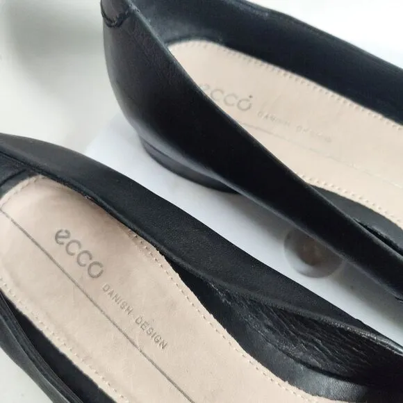 Ecco Anine Black Leather Ballerina Ballet Flats Size 9 Preppy Minimalist Comfort