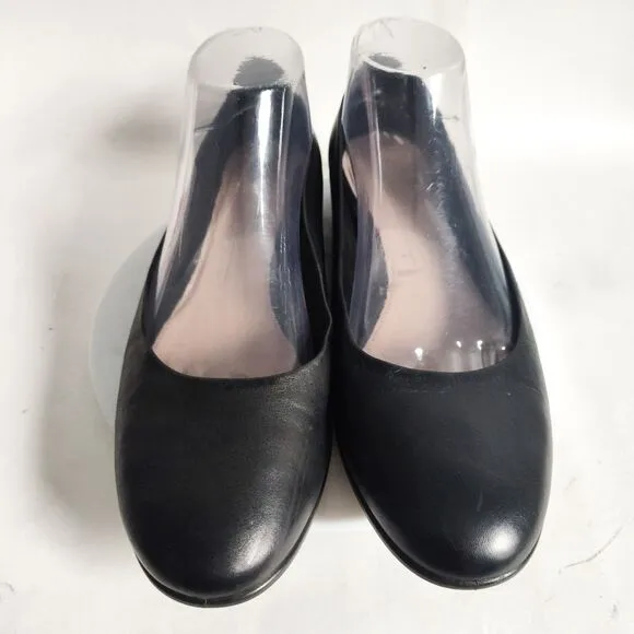 Ecco Anine Black Leather Ballerina Ballet Flats Size 9 Preppy Minimalist Comfort