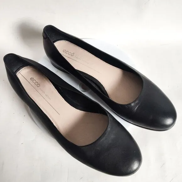 Ecco Anine Black Leather Ballerina Ballet Flats Size 9 Preppy Minimalist Comfort