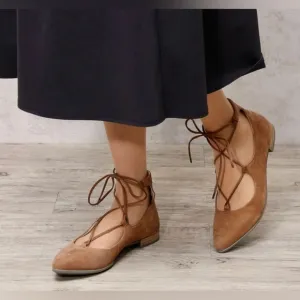 Ecco Ballerina Flats In Suede Leather - Camel/Tan Color - NIB