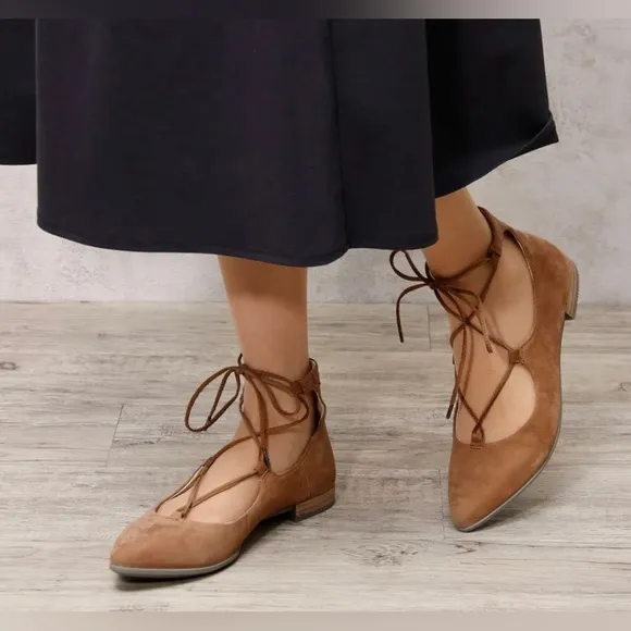 Ecco Ballerina Flats In Suede Leather - Camel/Tan Color - NIB