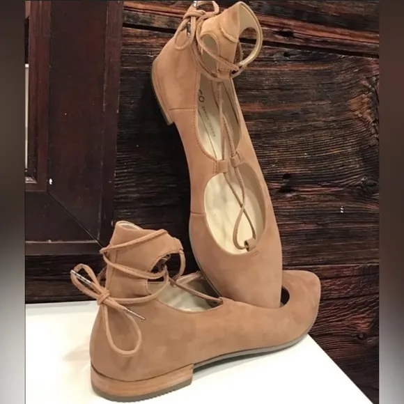 Ecco Ballerina Flats In Suede Leather - Camel/Tan Color - NIB
