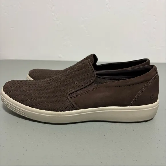 Ecco Brown Woven Leather Slip On Loafers Size 45/ 11-11.5 Casual Suede Men's