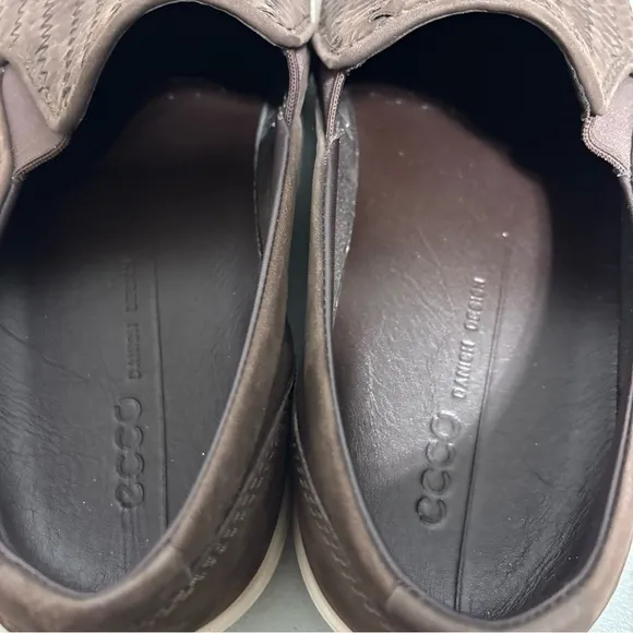 Ecco Brown Woven Leather Slip On Loafers Size 45/ 11-11.5 Casual Suede Men's