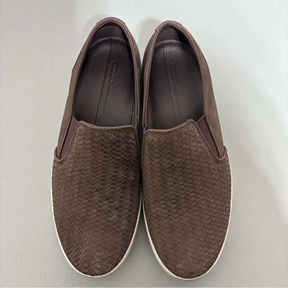 Ecco Brown Woven Leather Slip On Loafers Size 45/ 11-11.5 Casual Suede Men's