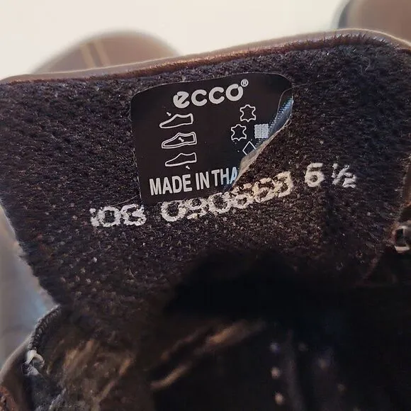 Ecco Leather Loafers Flats Comfort Shoes Brown Split Toe Zip Womens Sz 6 1/2 EUC
