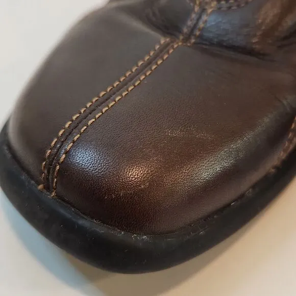 Ecco Leather Loafers Flats Comfort Shoes Brown Split Toe Zip Womens Sz 6 1/2 EUC
