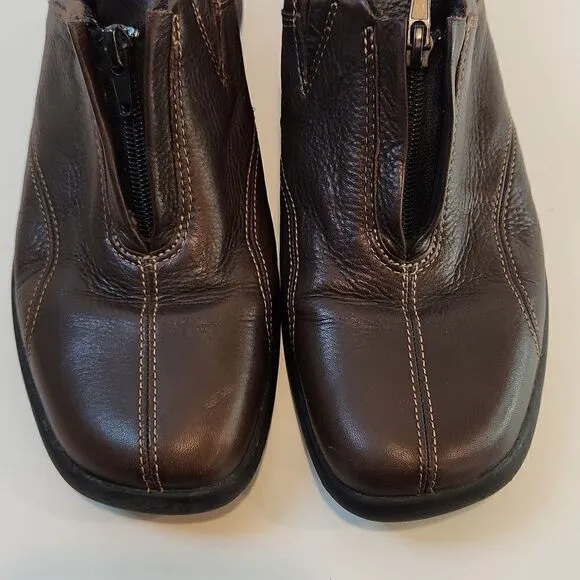 Ecco Leather Loafers Flats Comfort Shoes Brown Split Toe Zip Womens Sz 6 1/2 EUC