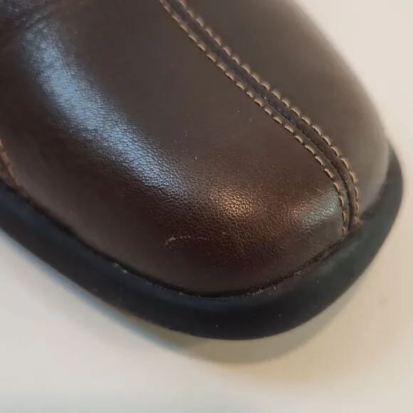 Ecco Leather Loafers Flats Comfort Shoes Brown Split Toe Zip Womens Sz 6 1/2 EUC