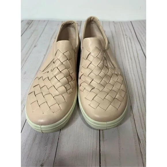 Ecco Pale Pink Leather Woven Slip On Loafers Comfort Shoes