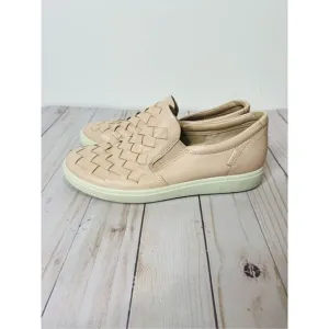 Ecco Pale Pink Leather Woven Slip On Loafers Comfort Shoes