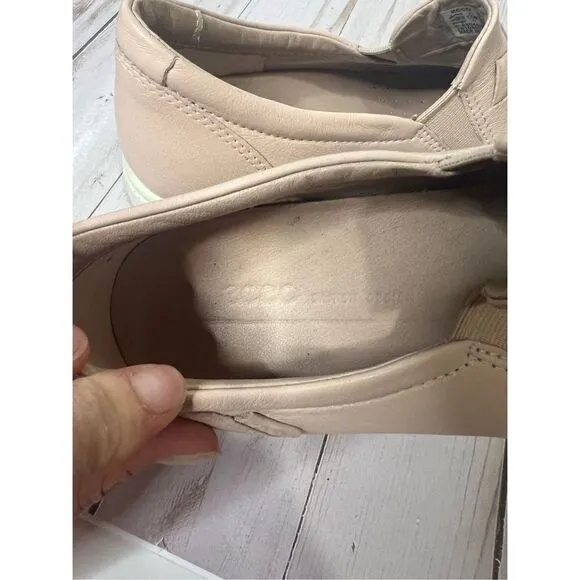 Ecco Pale Pink Leather Woven Slip On Loafers Comfort Shoes