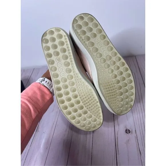 Ecco Pale Pink Leather Woven Slip On Loafers Comfort Shoes