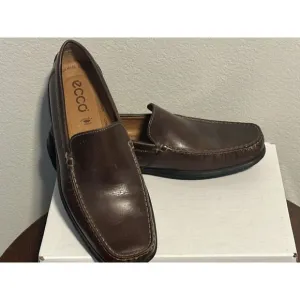 ECCO Shoes Mens 44 Classic Moc 2.0 Driving Loafers Brown Leather Slip On Casual