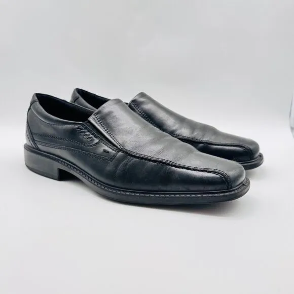 Ecco Shoes Mens EU 44 US 10 Black Leather Loafers Slip On Venetian Dress Casual