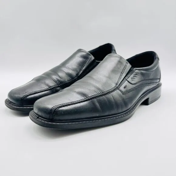 Ecco Shoes Mens EU 44 US 10 Black Leather Loafers Slip On Venetian Dress Casual