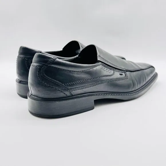 Ecco Shoes Mens EU 44 US 10 Black Leather Loafers Slip On Venetian Dress Casual