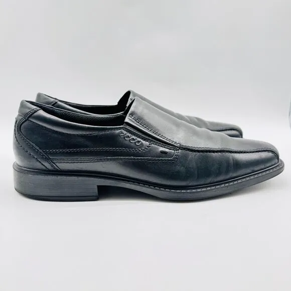Ecco Shoes Mens EU 44 US 10 Black Leather Loafers Slip On Venetian Dress Casual