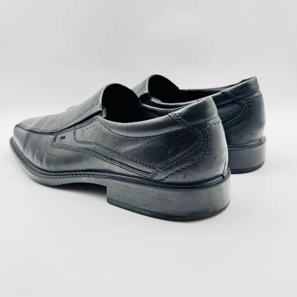 Ecco Shoes Mens EU 44 US 10 Black Leather Loafers Slip On Venetian Dress Casual