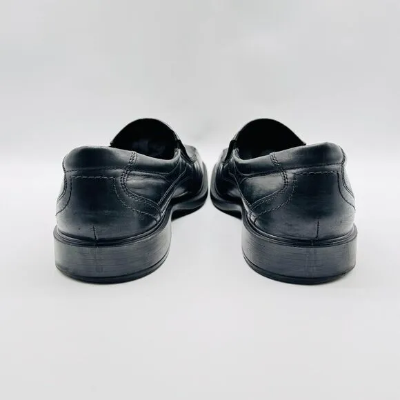 Ecco Shoes Mens EU 44 US 10 Black Leather Loafers Slip On Venetian Dress Casual